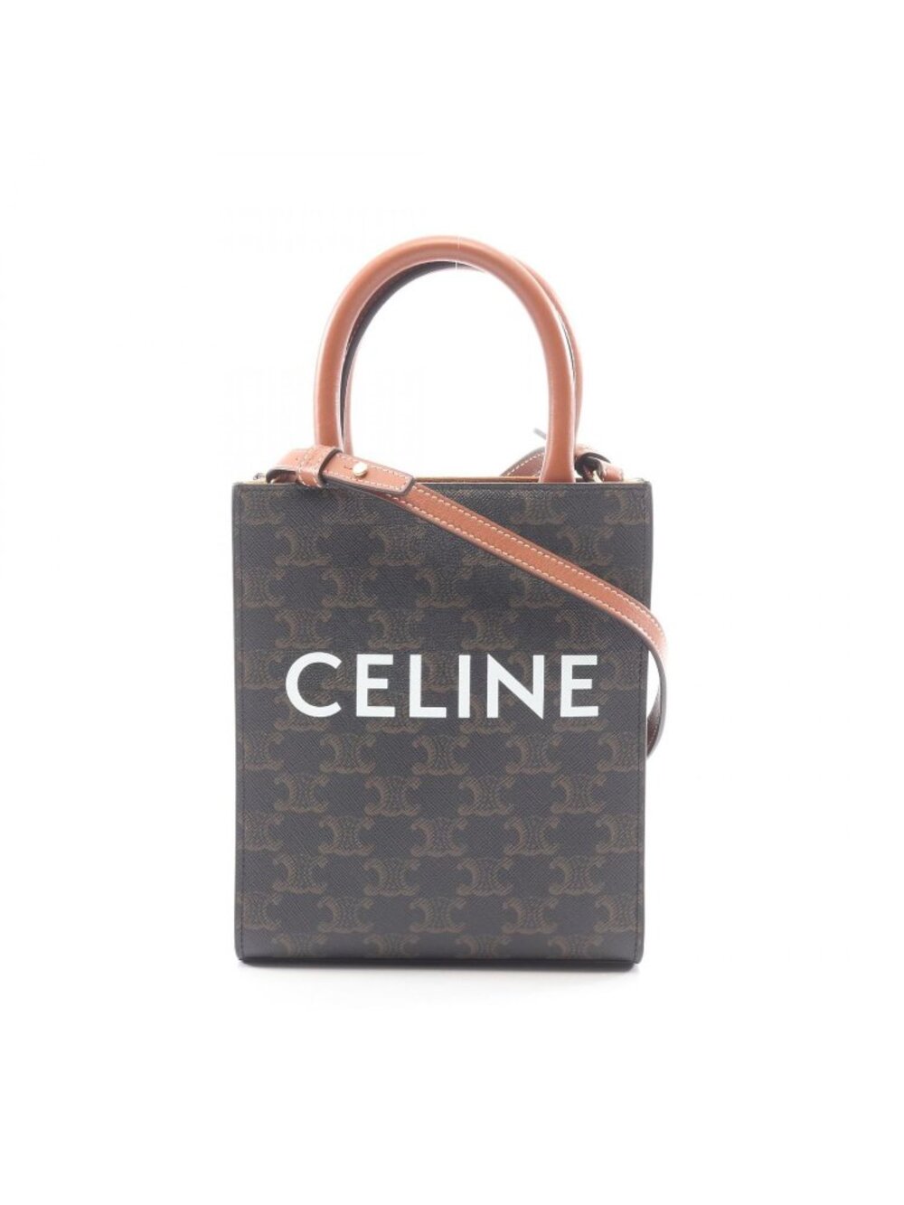 Celine Handbag Mini Vertical Cover Triomphe 2-Way Black Brown Canvas Leather